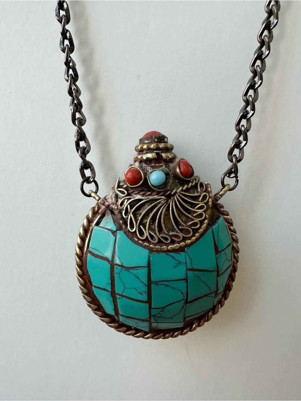 ANTHROPOLOGIE - Artisan Boho Turquoise Rounded Pendant Necklace - 16 1/4" long